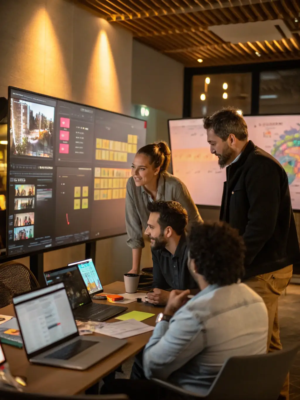 A picture of a creative team developing innovative advertising concepts in a collaborative environment, emphasizing NEXORATECH's creative prowess.